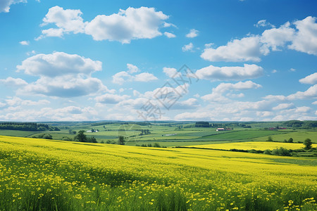 田野间的黄色花海背景图片