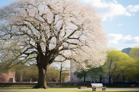 樱花盛开的城市公园背景图片