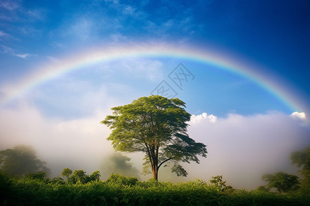 冲浪下的彩虹彩虹下的小树背景