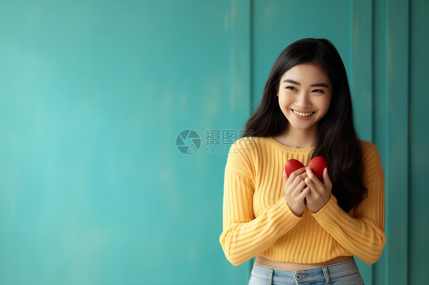 捧着彩蛋微笑的女孩图片