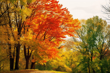秋日金黄的树林背景图片
