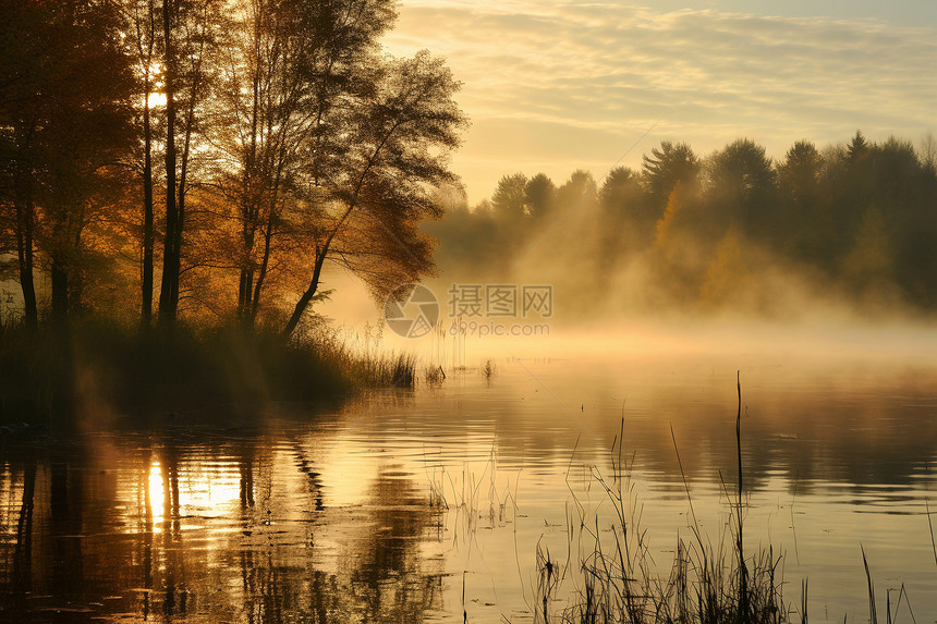 湖心雾霭图片