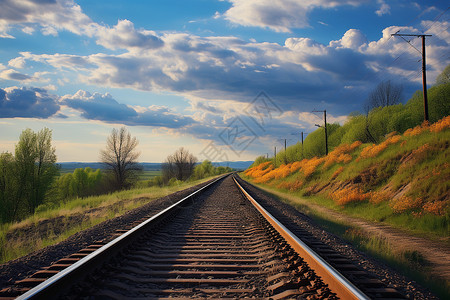 夏日黄昏的铁路背景图片