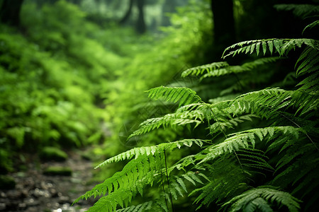 神秘丛林中的蕨类植物背景图片