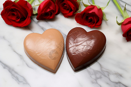 心形巧克力与玫瑰背景图片