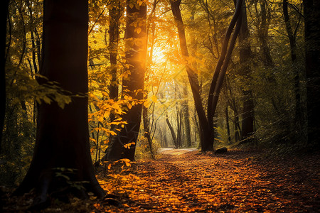 阳光穿过树叶背景图片