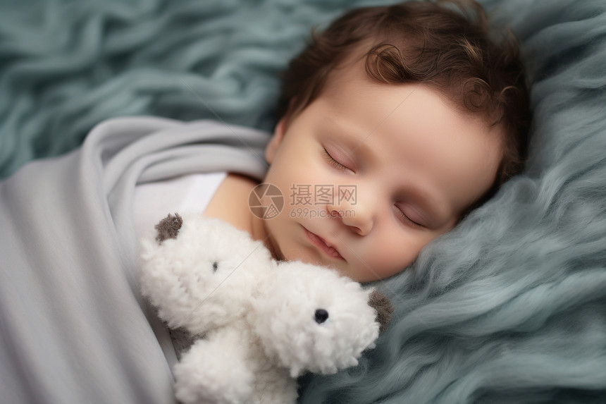 床上安睡的婴儿（人物情感-母婴亲子）图片