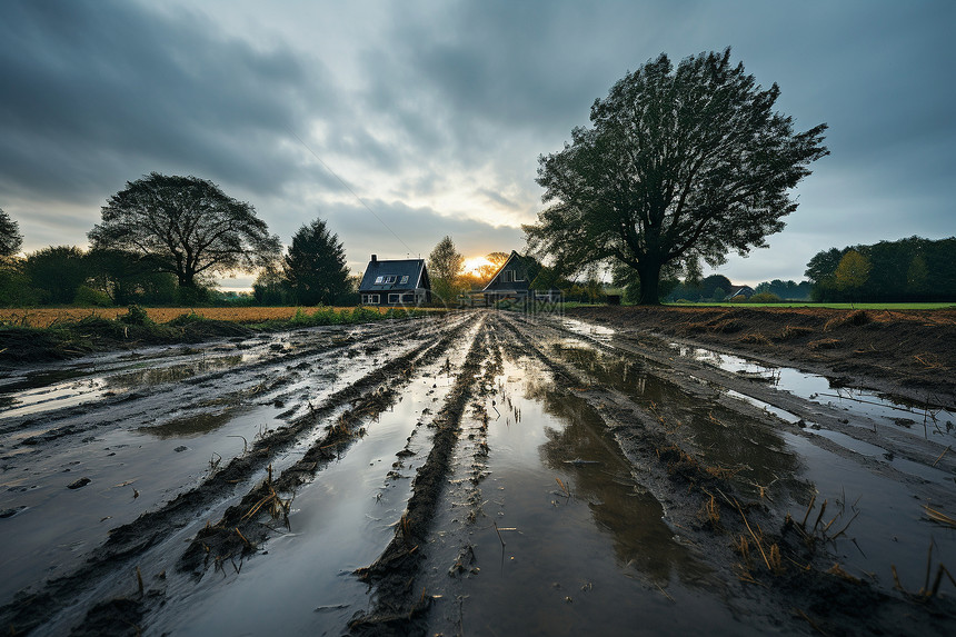 雨后田野里的泥巴图片