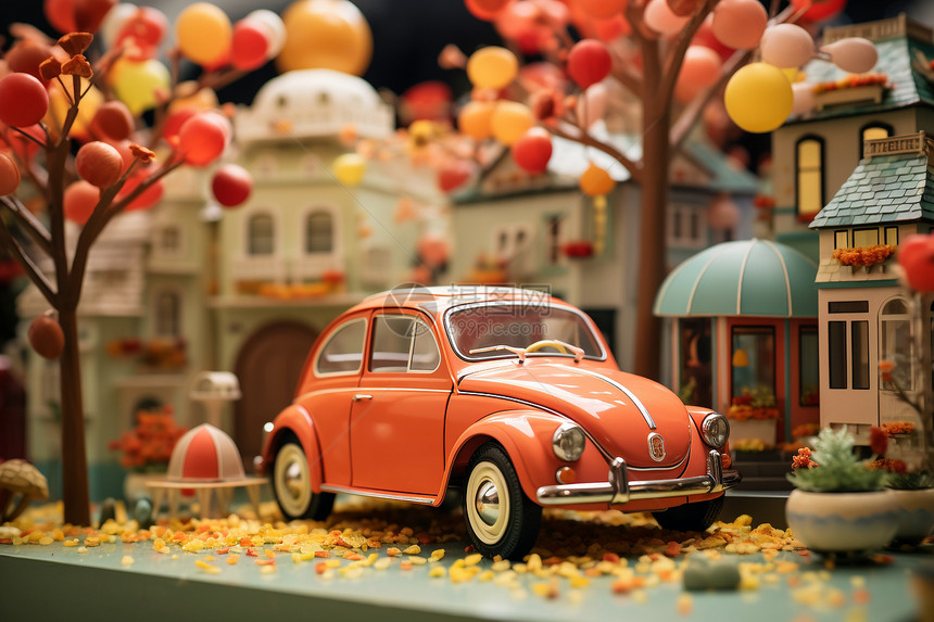 秋季街道上的汽车模型图片