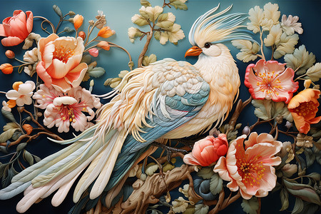 中式传统的花鸟艺术插图背景图片