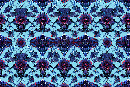 蓝色花卉图案背景图片