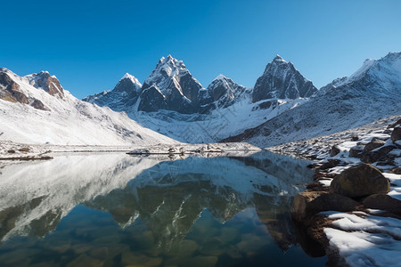 雪山与湖泊背景图片