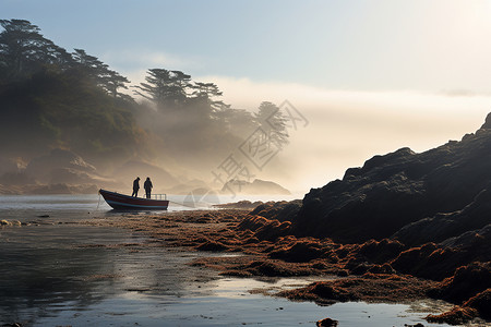 迷雾笼罩着海岸背景图片