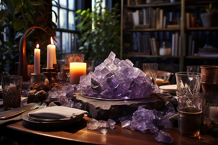 桌面上神秘的紫色水晶背景图片