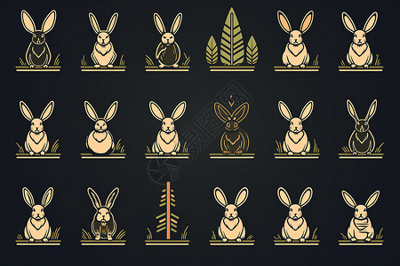 个性简约个性兔子图标合集插画