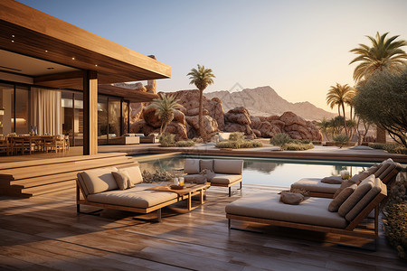 荒漠中的现代别墅住宅背景图片