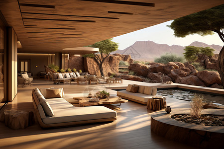 荒漠中的豪华建筑别墅背景图片