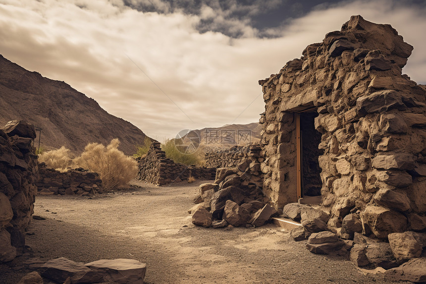 沙漠中一座石建筑图片