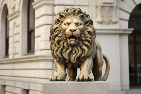 城市广场威猛的雄狮雕塑背景图片