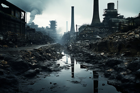 昏暗的工业废墟背景图片
