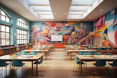 色彩艳丽的教室墙绘背景图片