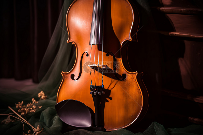 典雅精致的木质小提琴图片