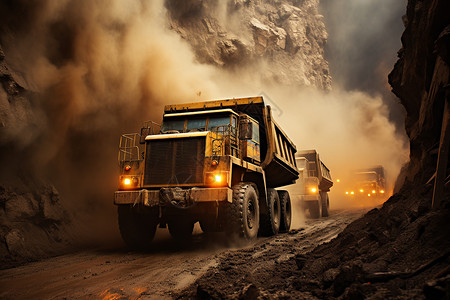 沙尘飞扬尘土飞扬中的煤炭运输卡车背景