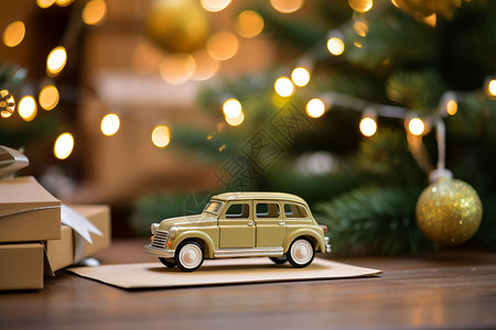 圣诞树下的汽车模型礼物背景图片