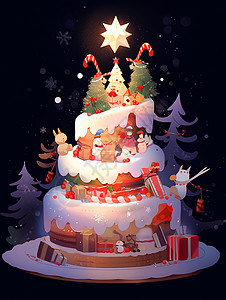 浪漫的圣诞节主题蛋糕背景图片