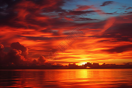 夕阳映照水中的美丽景观背景图片