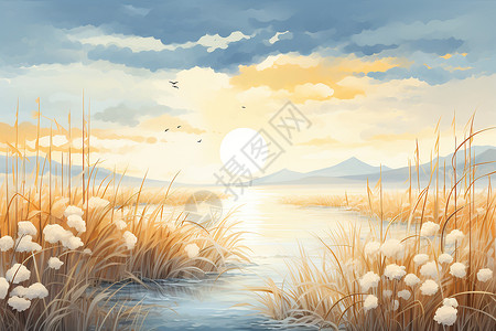 湖光山色的秋日风景背景图片