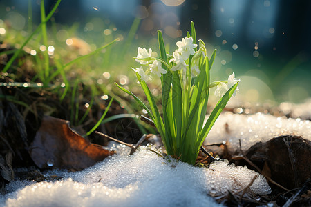 雪地绽放的植物背景图片