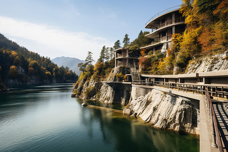 山川之间的桥梁背景图片