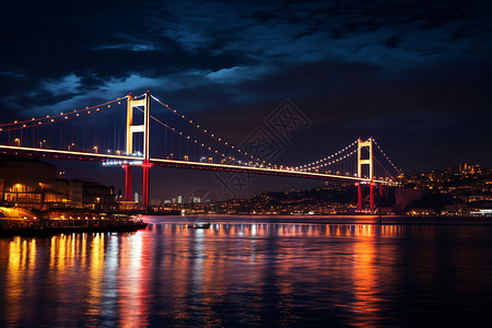 夜晚亮灯的桥梁背景图片