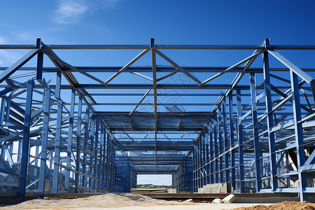工业建筑的蓝色钢结构背景图片