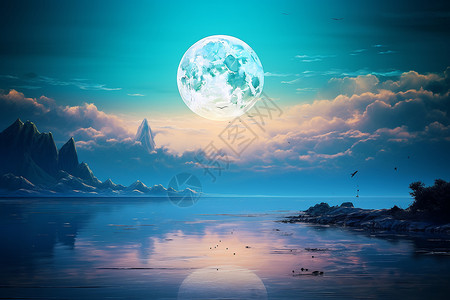 湖畔月色的风景背景图片