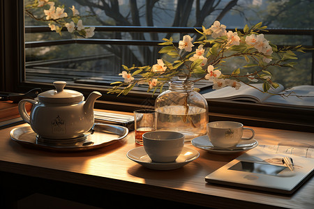 优雅的氛围和茶背景图片