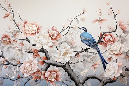 刺绣的鸟语花香背景图片