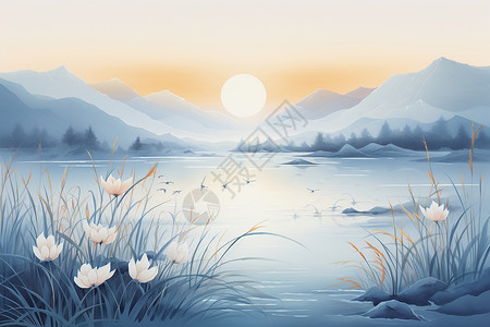 山脉的清澈湖畔背景图片