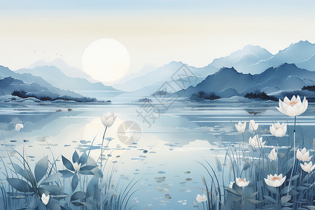 清澈的花朵湖泊背景图片