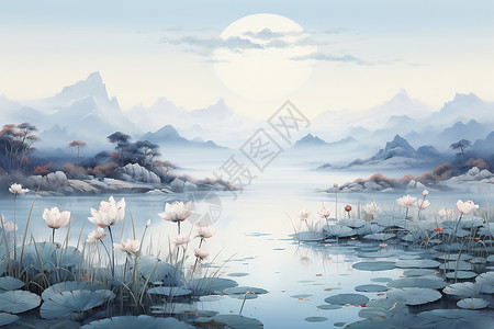 美丽的花朵湖泊背景图片