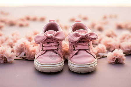 童鞋粉色漂亮系着蝴蝶结的鞋背景