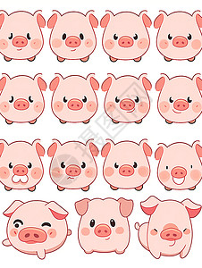 惊讶的猪小猪脸集合插画