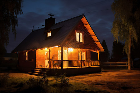 夜晚的乡村小屋背景图片