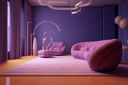 客厅里的紫色沙发高清图片