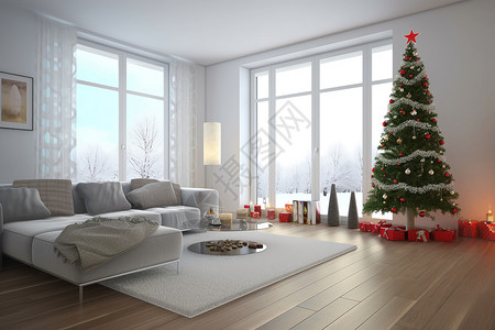 冬季简约的圣诞节装饰客厅背景图片