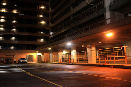 夜幕下寂静的停车场背景图片