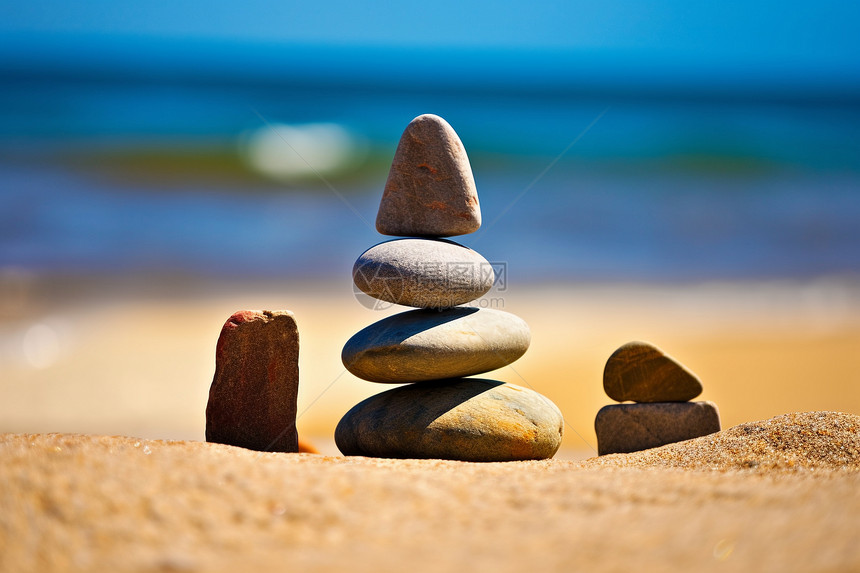沙滩上平衡的鹅卵石图片