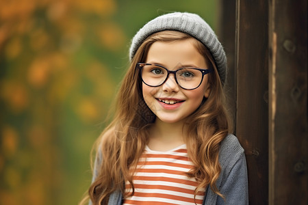 戴眼镜的女孩秋季户外戴眼镜的小女孩背景