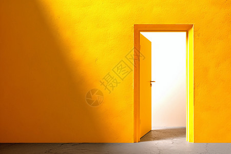 一扇门开在黄色的墙上背景